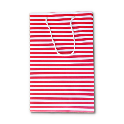 Gift Bag Large Red and White Strip with Cord Handle