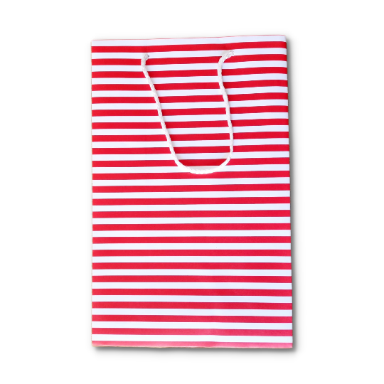 Gift Bag Large Red and White Strip with Cord Handle