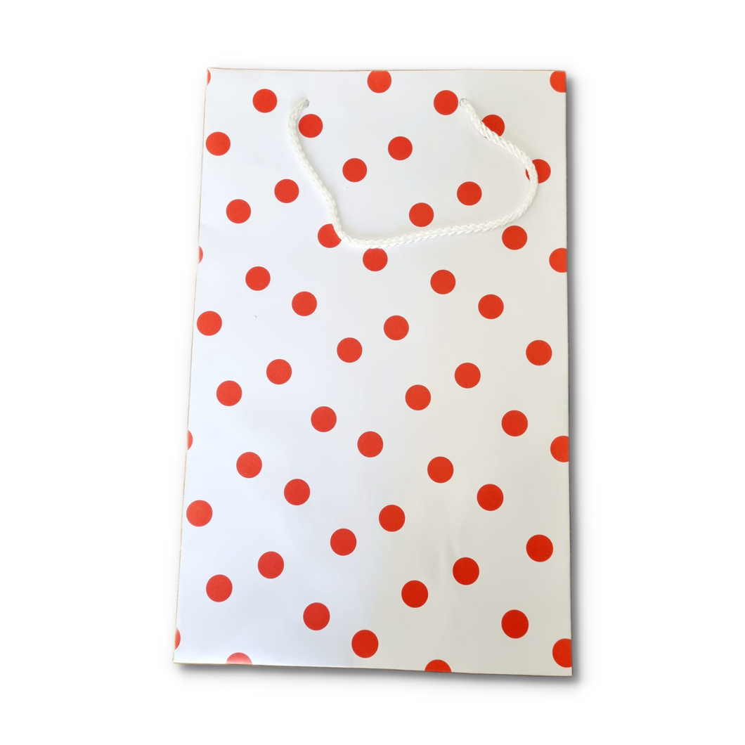 Gift Bag White with Red Polka Dots with Cord Handles