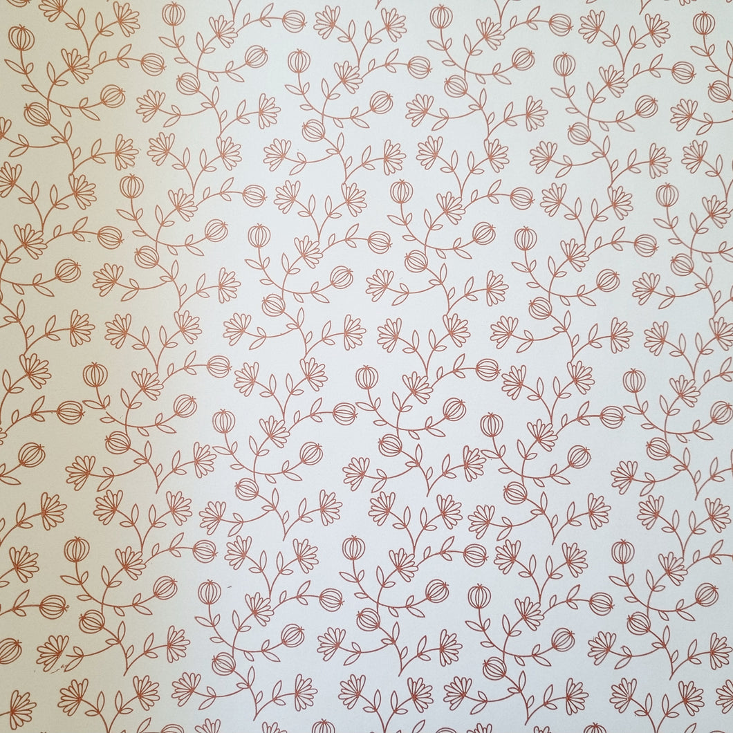 Floral Wrapping Paper, White with Bronze Blossoms