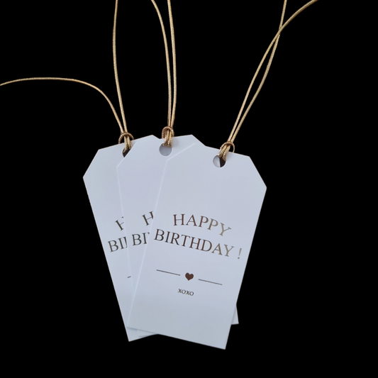 Gift Tag Happy Birthday White or Black with Gold Foil (3 Tags Per Pack)