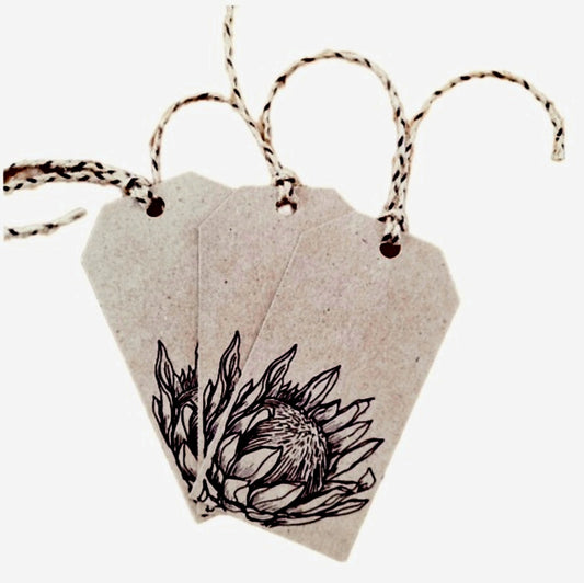 Gift Tag Kraft with Black Protea (3 Tags Per Pack)