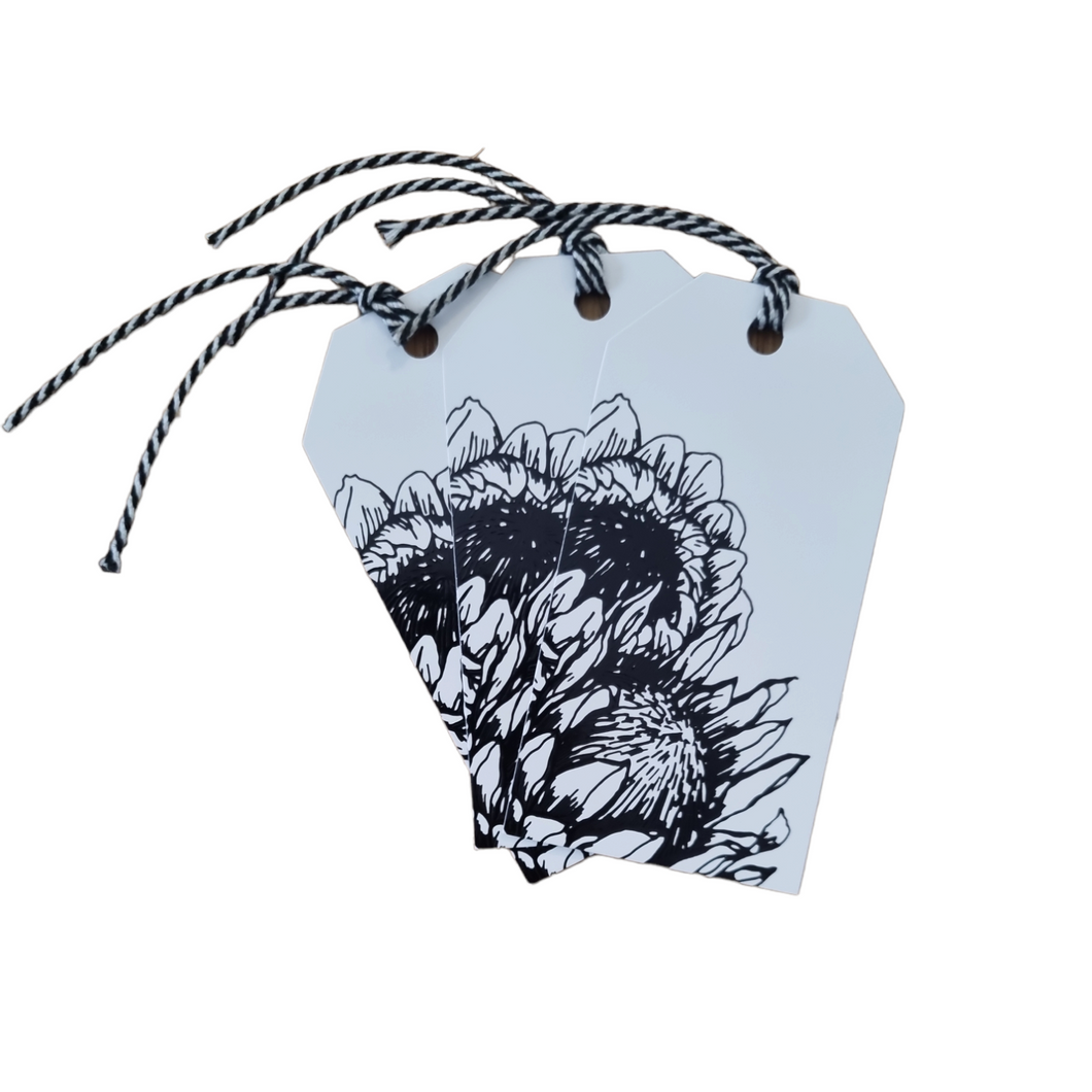 Gift Tag Protea Black and White 3 Tags