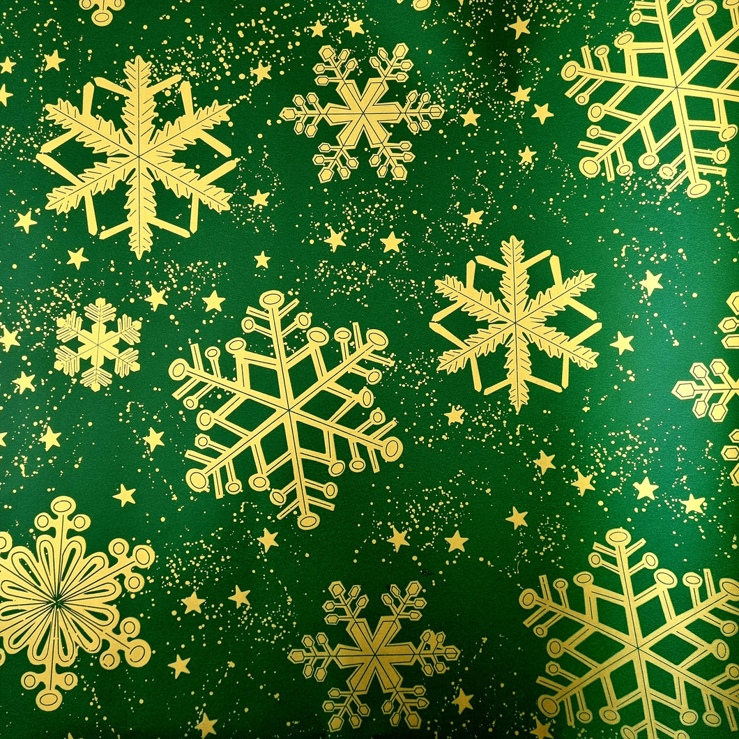 Christmas Wrapping Paper Green with Gold Snow Flakes