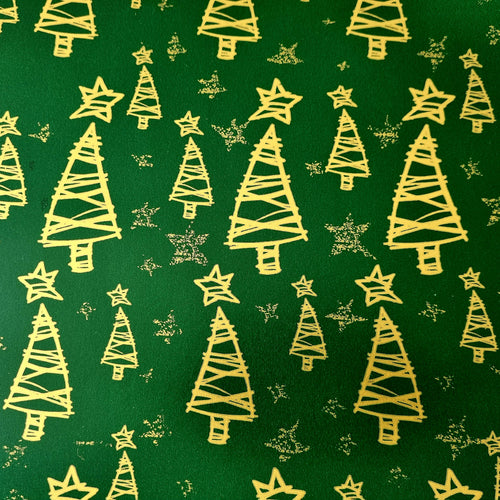 Christmas Wrapping Paper Green with Gold Christmas Trees