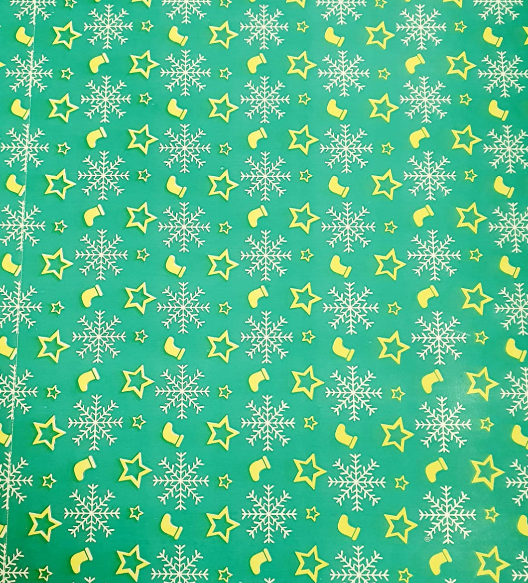 Christmas Wrapping Paper Teal with Yellow Stars 10 Meter