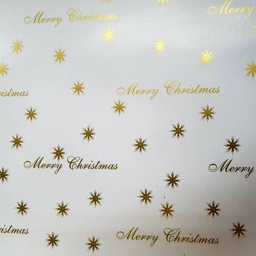 White Wrapping Paper with Gold Merry Christmas and Gold Stars
