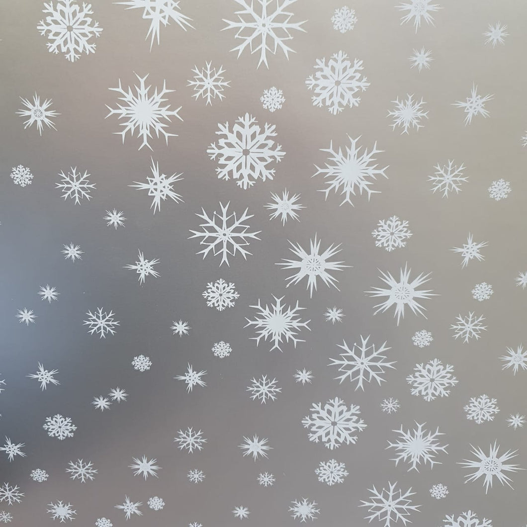 Christmas Wrapping Paper Silver with Snow Flakes (10 or 50 Meter Roll)