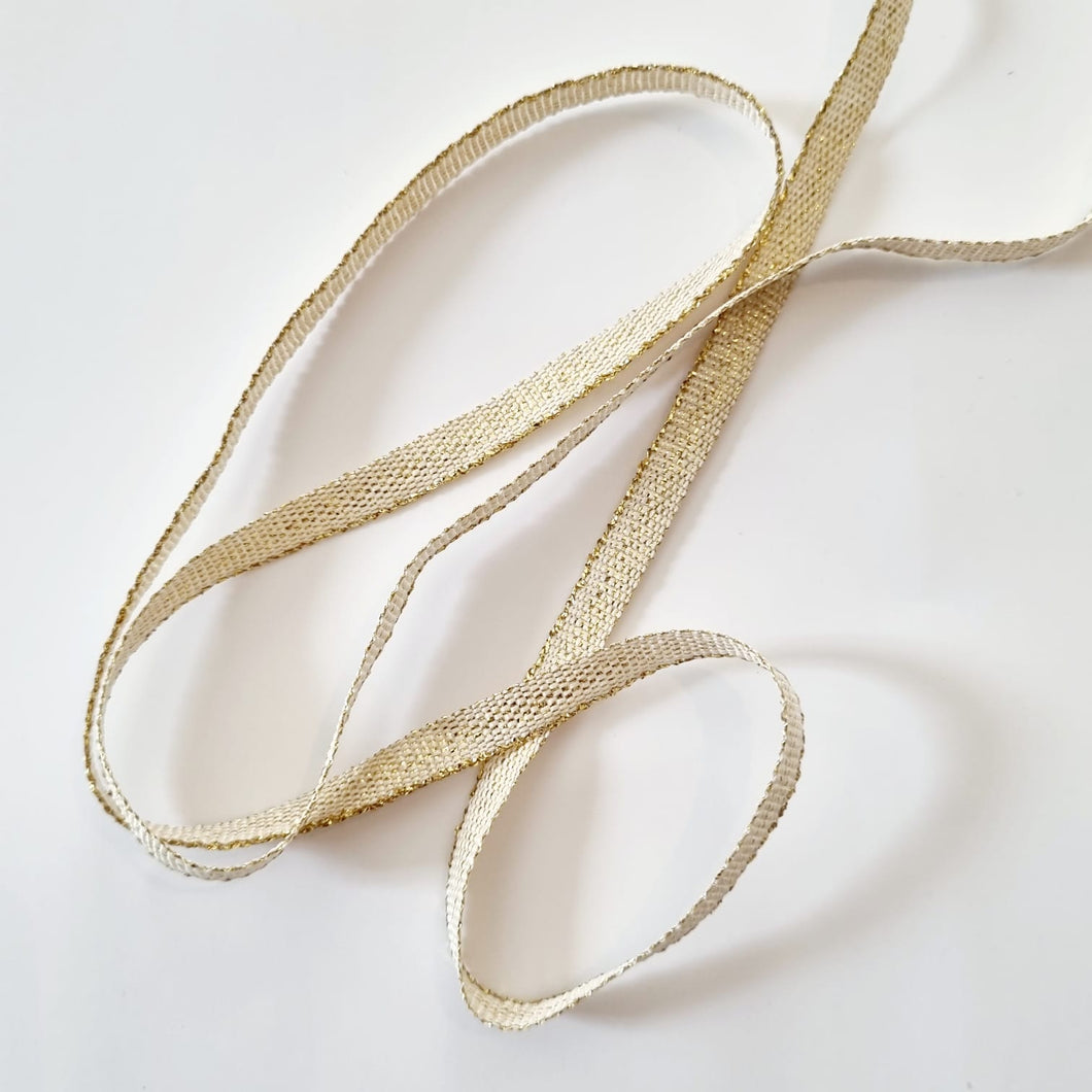 Petersham Ribbon White with Gold Lurex 6mm