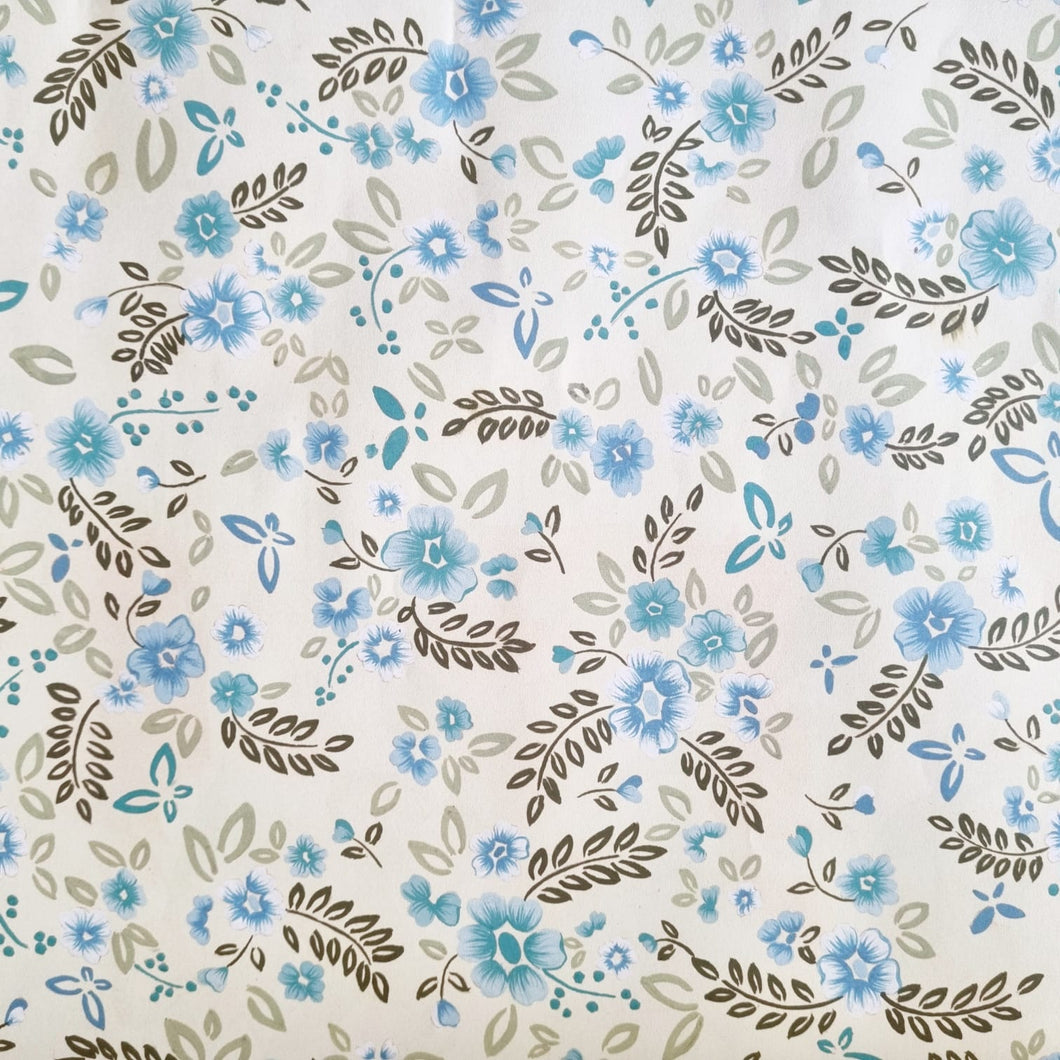 Floral Wrapping Paper Sheeted, Blue Flowers and Olive Green Leaves