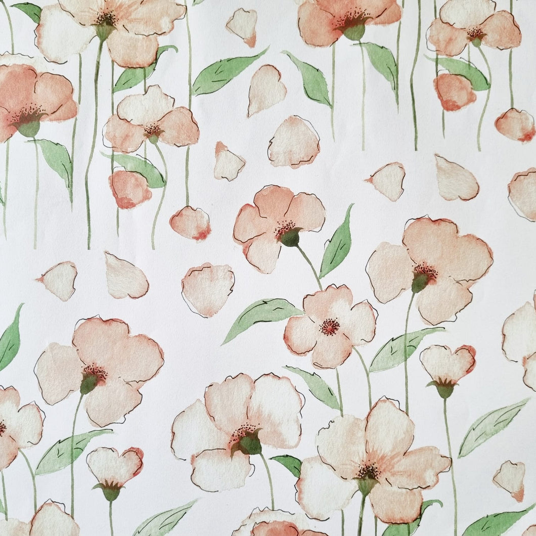 Floral Wrapping Paper Sheeted, Pink Flower Stems with Green Leaves