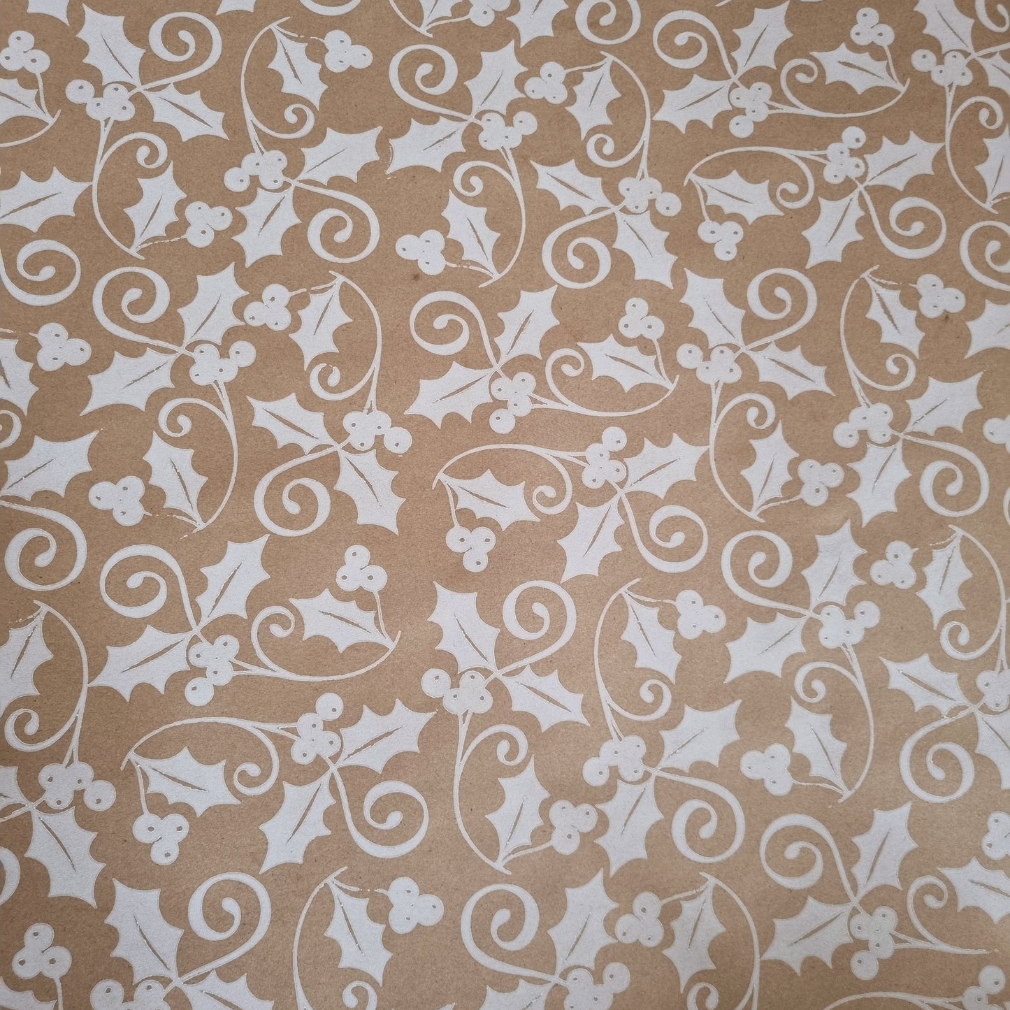 Christmas Wrapping Paper Kraft with White Holly (10 or 50 Meter Roll)