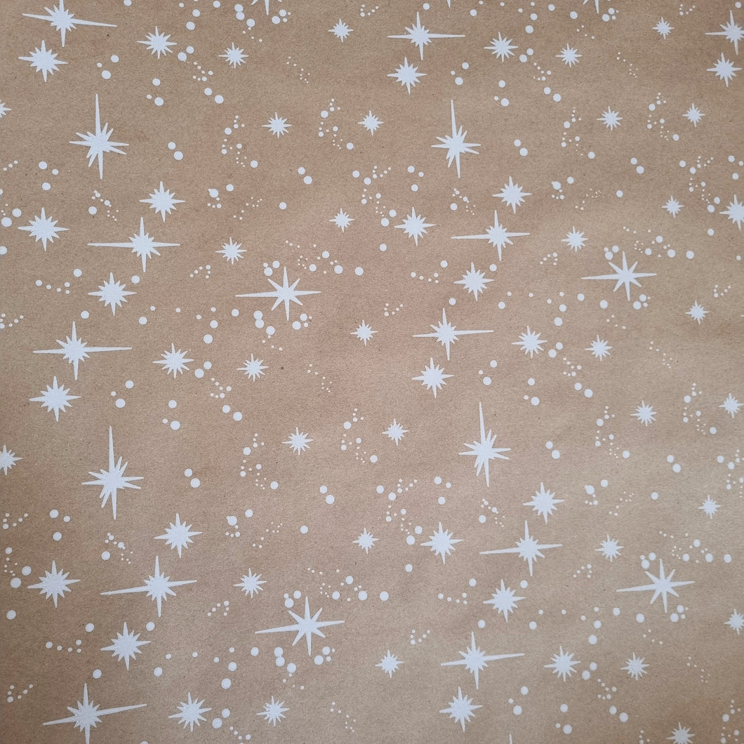 Christmas Wrapping Paper Kraft with White Stars (10 Meter Roll)