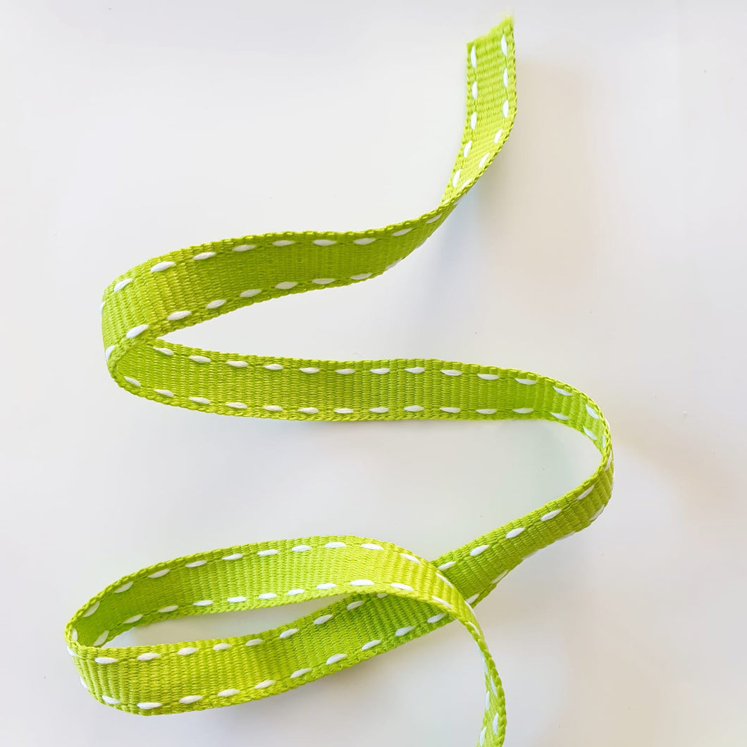 Petersham Ribbon Lime Green with White Side Stitch