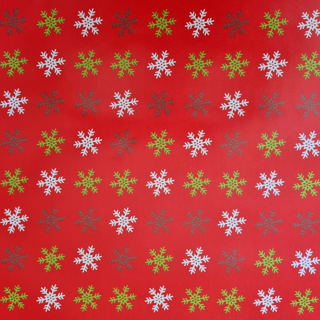 Christmas Wrapping Paper Red with Mixed Snow Flakes (10 Meter Roll)