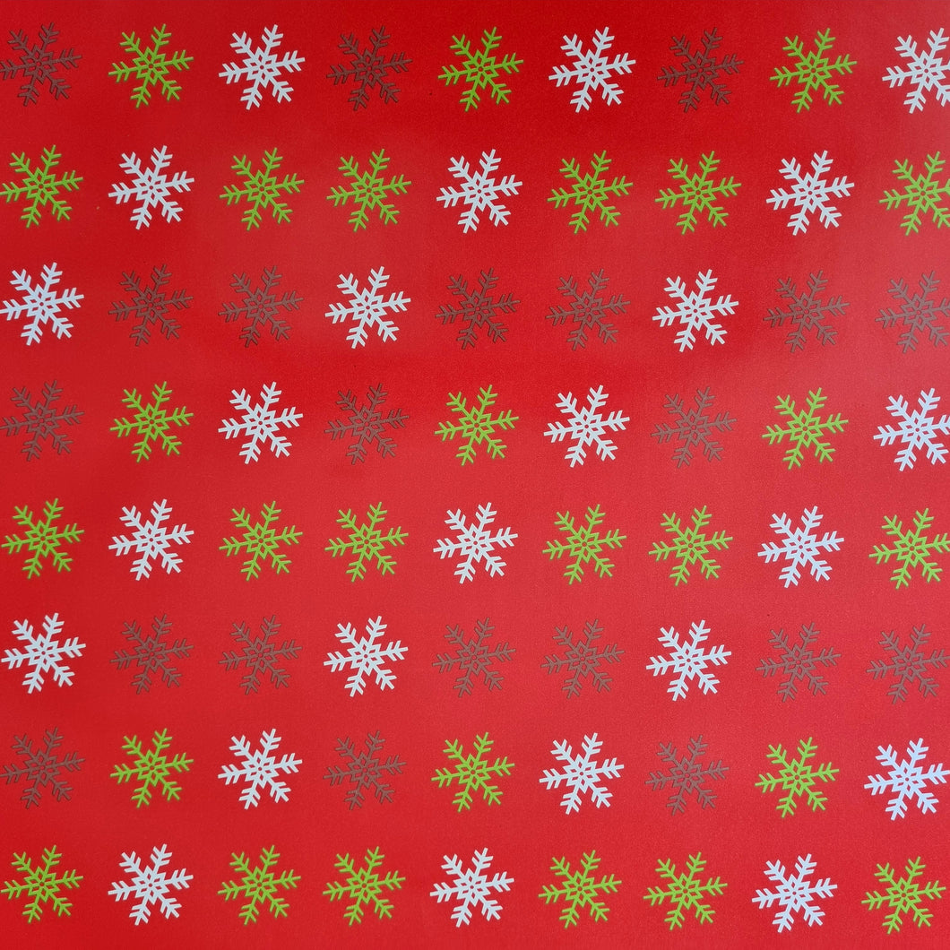 Christmas Wrapping Paper Red with Mixed Snow Flakes 10 Meter