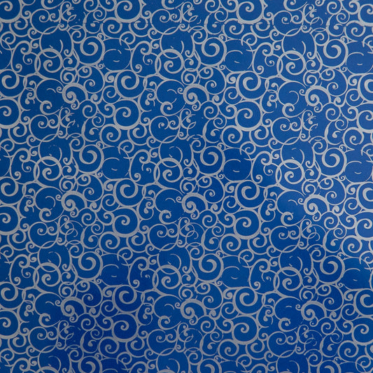 Wrapping Paper Blue with Silver Curls (10 Meter Roll)