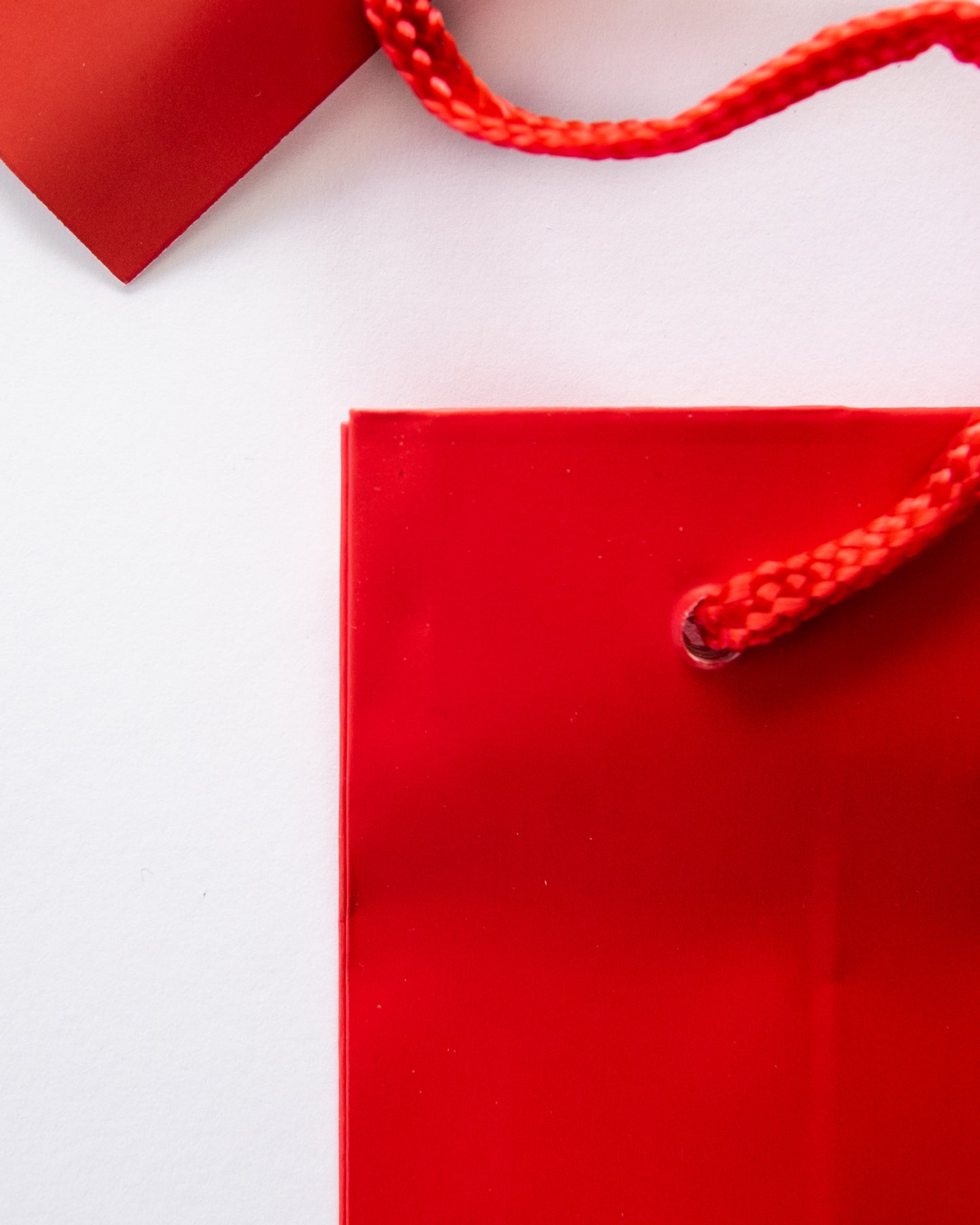 Red Bottle Bag, Close up of Cord Handle and Tag