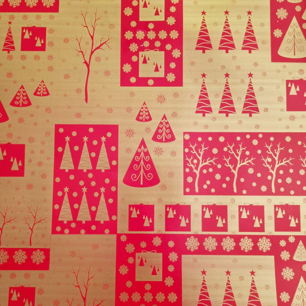 Christmas Wrapping Paper Red and Gold Trees 10 Meter