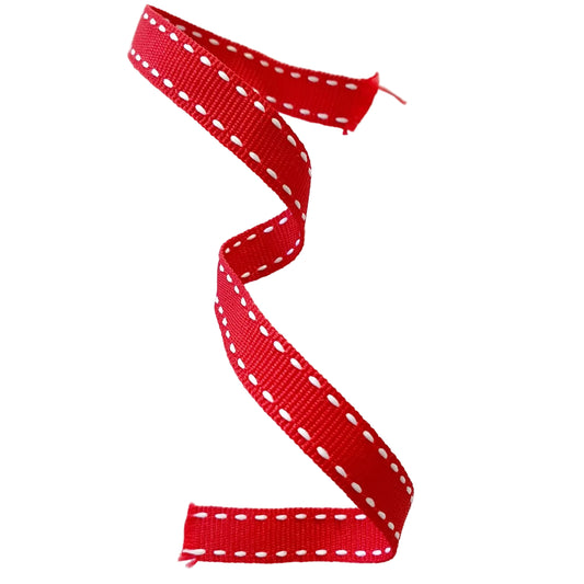 Petersham Ribbon Red with White Side Stitch