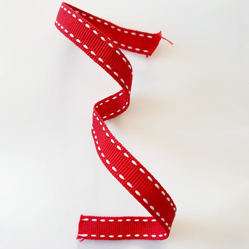 Petersham Ribbon Red with White Side Stitch