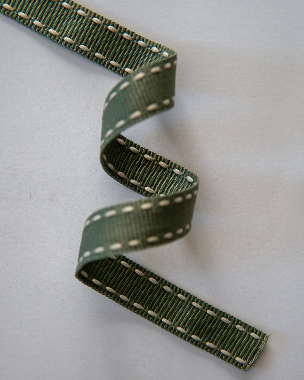 Petersham Ribbon Olive with Stone Side Stitch