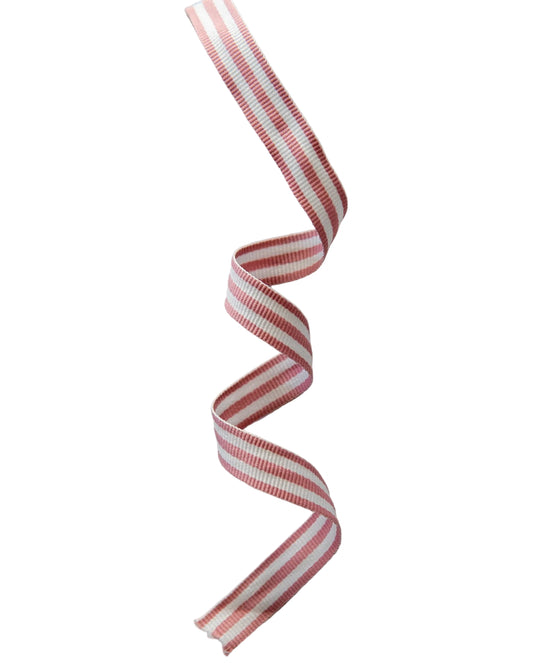 Petersham Ribbon Dusty Pink with White Optical Stripes