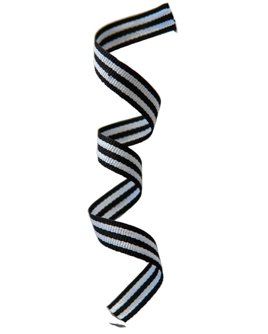 Petersham Ribbon Black with White Optical Stripes. Width of 15mm.