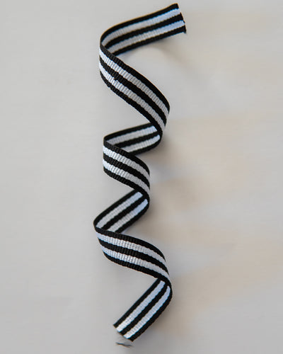 Petersham Ribbon Black with White Optical Stripes