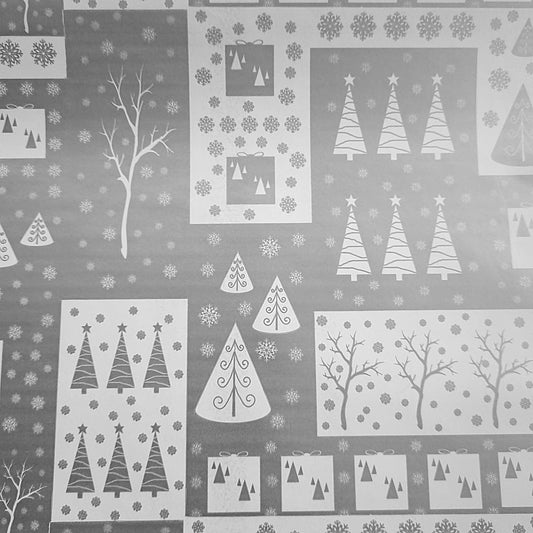 Christmas Wrapping Paper Silver and White Wonderland (10 or 50 Meter Roll)