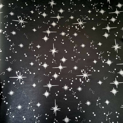 Black Wrapping Paper with Silver Stars. 10 meter roll x 500mm.