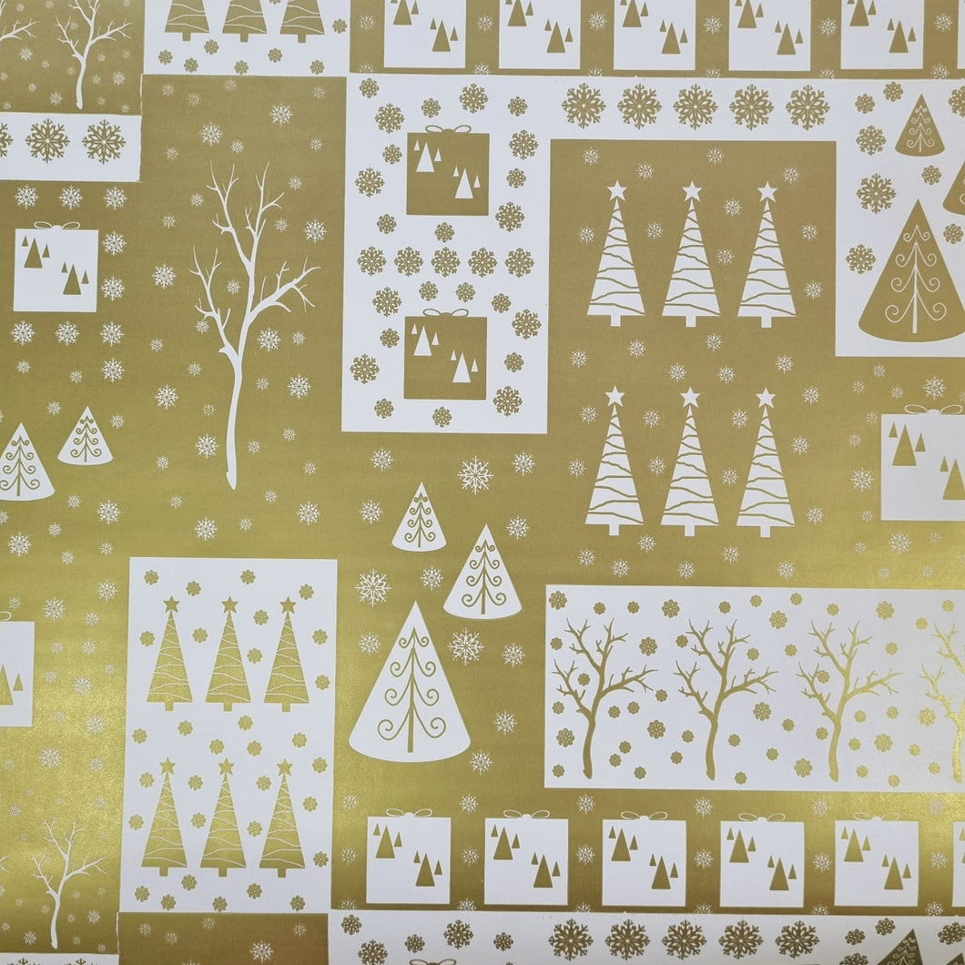 Christmas Wrapping Paper Gold and White Christmas Wonderland (10 & 50 Meter Roll)