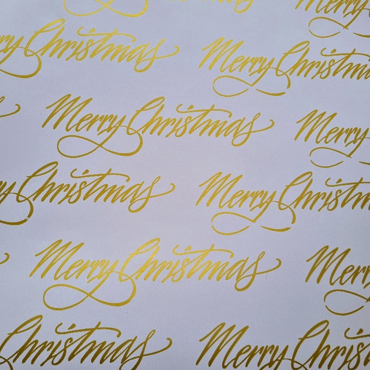 Christmas Wrapping Paper White with Gold Merry Christmas 10 Meter