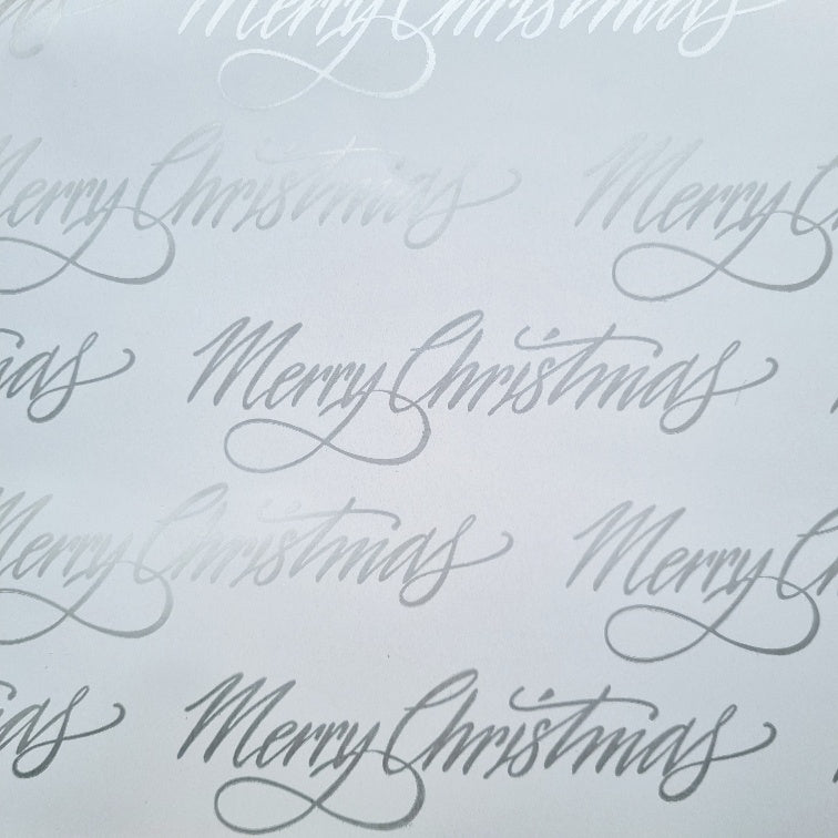 Christmas Wrapping Paper White with Silver Merry Christmas 10 Meter