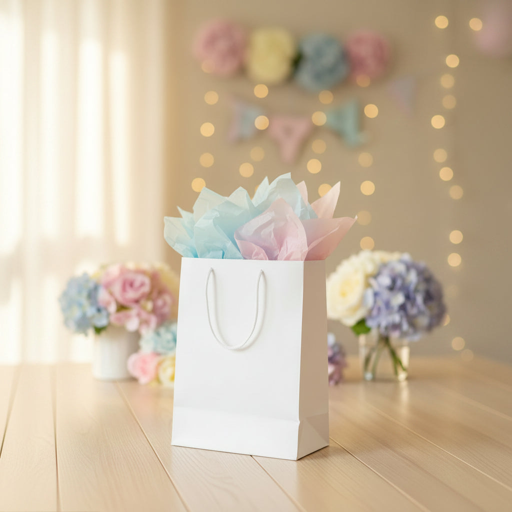 Gift Bag White with Cord Handle and Tag